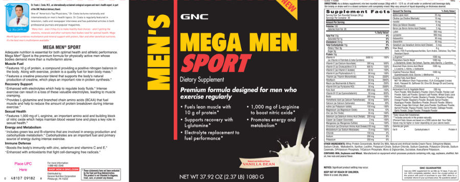 Official label of GNC Mega Men Sport Vanilla Bean (NIH DSLD #1061)