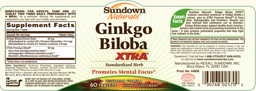 Official label of Sundown Naturals Ginkgo Biloba Xtra (NIH DSLD #1090)