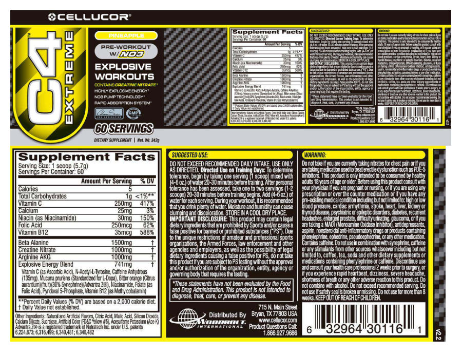 Official label of Cellucor C4 Extreme Pineapple (NIH DSLD #12410)