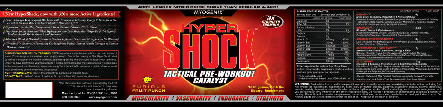 Official label of MYOGENIX Hyper Shock Furious Fruit-PuncH (NIH DSLD #12778)