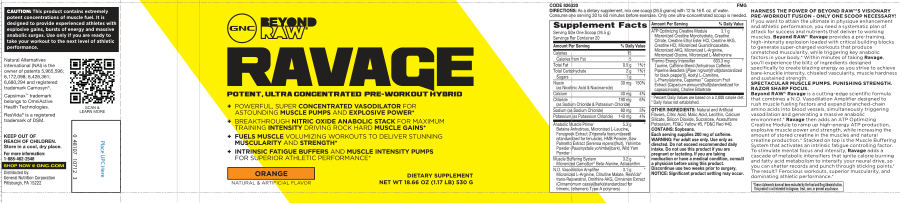 Official label of GNC Beyond Raw Ravage Orange (NIH DSLD #12800)