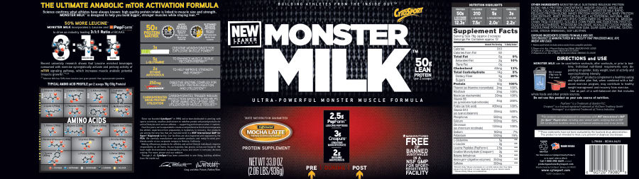 Official label of CytoSport Monster Milk Caffeinated Mocha Latte (NIH DSLD #12803)