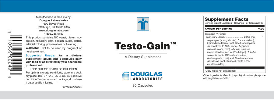 Official label of Douglas Laboratories Testo-Gain (NIH DSLD #16226)