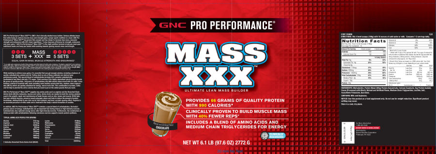 Official label of GNC Pro Performance Mass XXX Chocolate (NIH DSLD #16734)