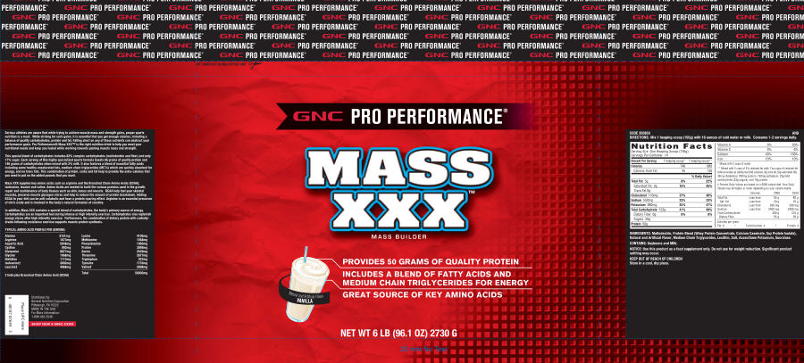 Official label of GNC Pro Performance Mass XXX Vanilla (NIH DSLD #16747)
