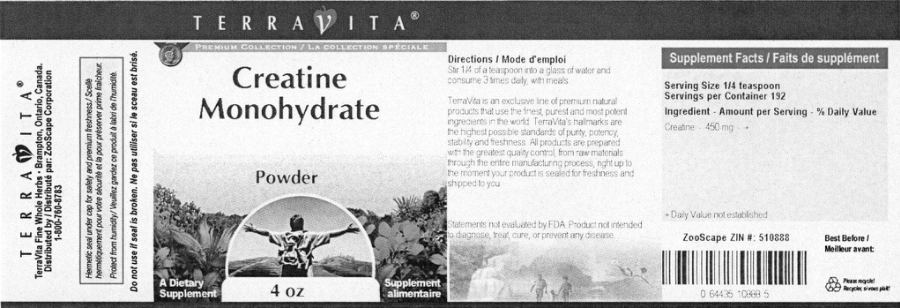 Official label of TerraVita Creatine Monohydrate Powder (NIH DSLD #17291)