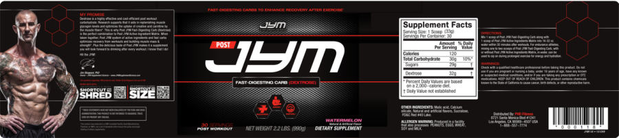 Official label of JYM Supplement Science Post JYM Fast-Digesting Carb Watermelon (NIH DSLD #175370)