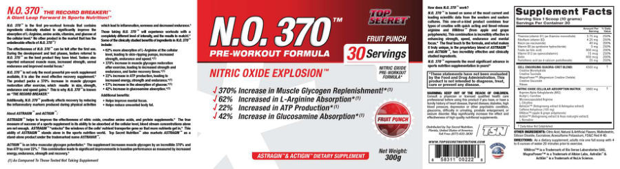 Official label of Top Secret N.O.370 Pre-Workout Formula Fruit Punch (NIH DSLD #17548)