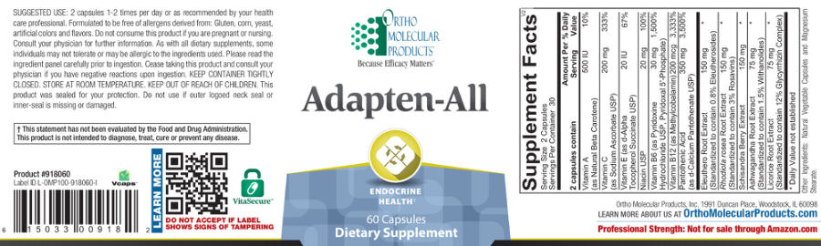 Official label of Ortho Molecular Products Adapten-All (NIH DSLD #175577)