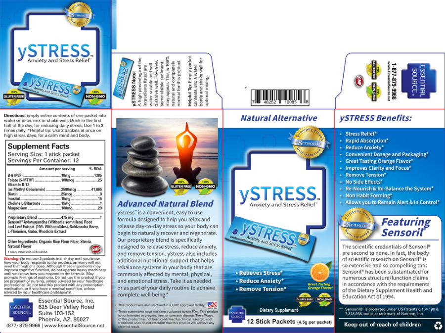 Official label of Essential Source yStress Great Tasting Orange Flavor! (NIH DSLD #176311)