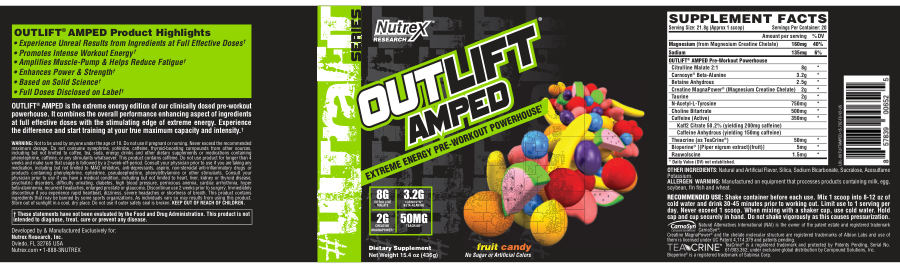 Official label of Nutrex Research UltraFit Series Outlift Amped Fruit Candy (NIH DSLD #176349)