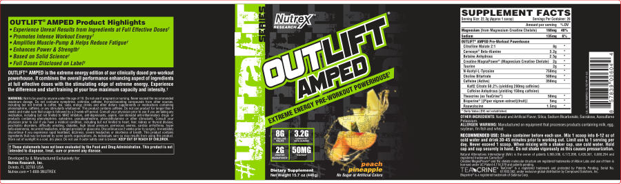 Official label of Nutrex Research UltraFit Series Outlift Amped Peach Pineapple (NIH DSLD #176366)