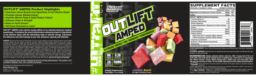 Official label of Nutrex Research UltraFit Series Outlift Amped Cosmic Burst (NIH DSLD #176368)