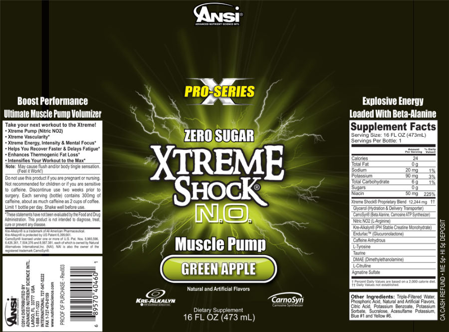 Official label of ANSI Advanced Nutrient Science Intl. Xtreme Shock N.O. Green Apple (NIH DSLD #177035)