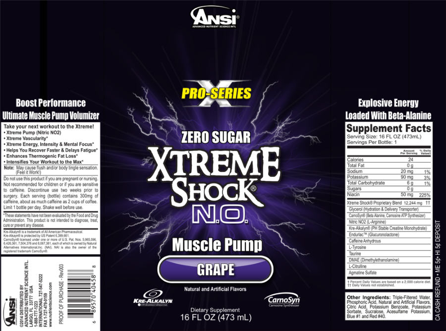 Official label of ANSI Advanced Nutrient Science Intl Xtreme Shock N.O. Grape (NIH DSLD #177042)