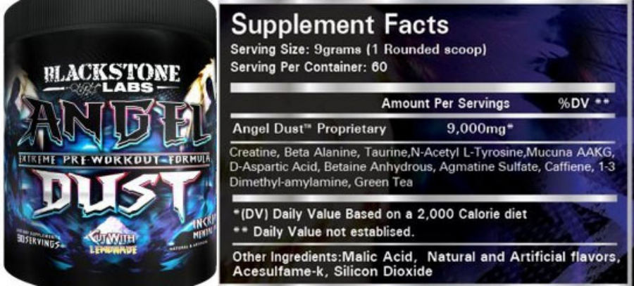 Official label of Blackstone Labs Angel Dust (NIH DSLD #177581)