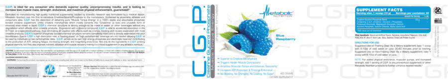 Official label of Metabolic Nutrition C.G.P. Blue Raspberry (NIH DSLD #178232)