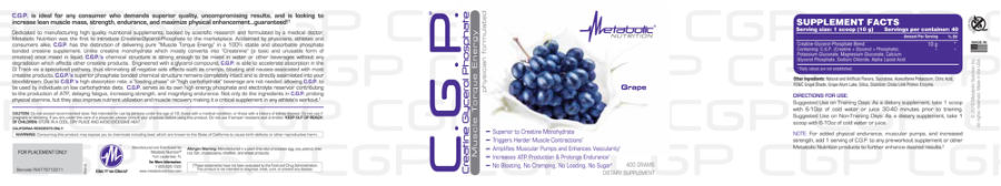 Official label of Metabolic Nutrition C.G.P. Grape (NIH DSLD #178338)