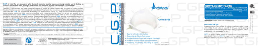 Official label of Metabolic Nutrition C.G.P. Unflavored (NIH DSLD #178341)