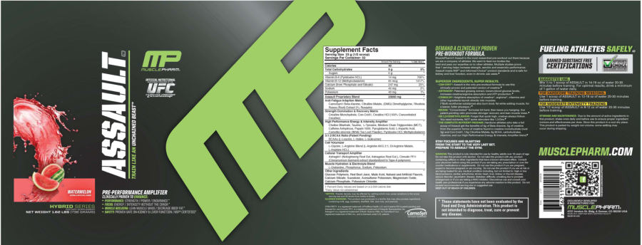 Official label of MusclePharm Assault Watermelon (NIH DSLD #17967)