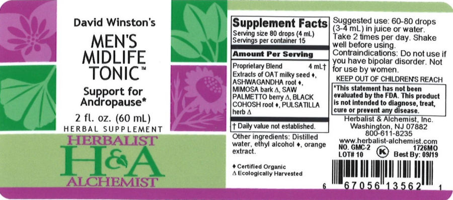 Official label of Herbalist & Alchemist David Winston's Men's Midlife Tonic (NIH DSLD #179788)