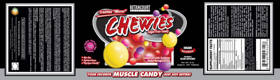 Official label of Betancourt Nutrition Cheatine "Micros" Chewies Insane Berry Blend (NIH DSLD #18080)