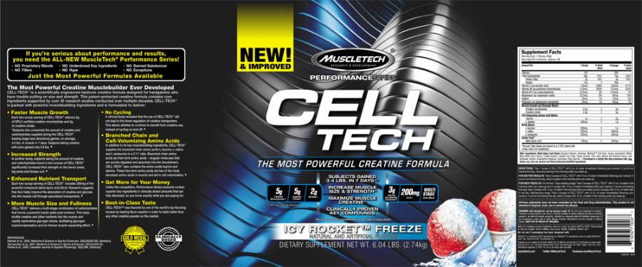 Official label of MuscleTech Performance Series CELL TECH Icy Rocket Freeze (NIH DSLD #182515)