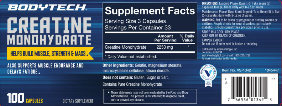 Official label of BodyTech Creatine Monohydrate (NIH DSLD #183678)