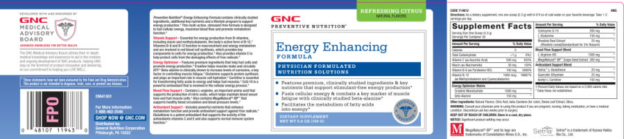 Official label of GNC Preventive Nutrition Energy Enhancing Formula Refreshing Citrus (NIH DSLD #18461)