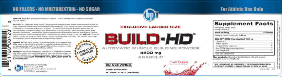 Official label of BPI Build-HD Fruit Punch (NIH DSLD #18629)