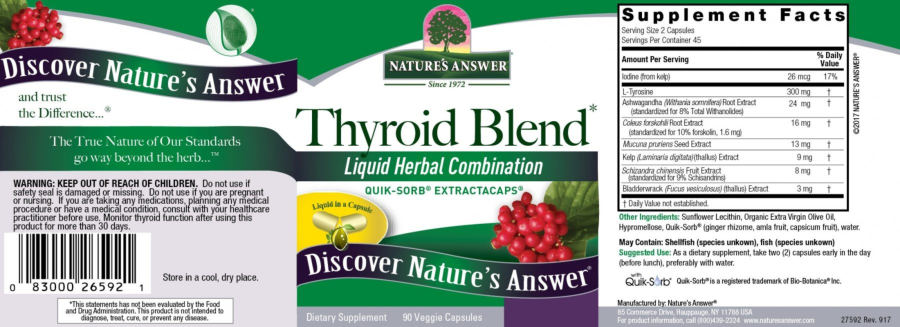 Official label of Nature's Answer Thyroid Blend (NIH DSLD #188904)