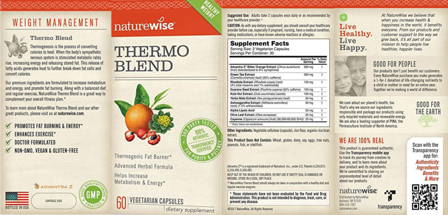 Official label of NatureWise Thermo Blend (NIH DSLD #190947)