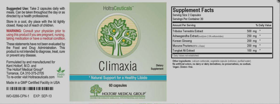 Official label of HoltraCeuticals Climaxia (NIH DSLD #19384)