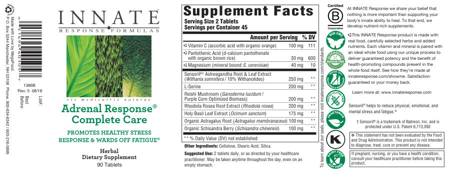 Official label of Innate Response Formulas Adrenal Response Complete Care (NIH DSLD #203745)
