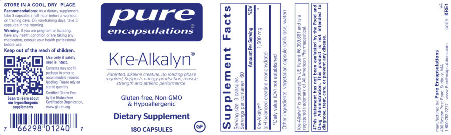 Official label of Pure Encapsulations Kre-Alkalyn (NIH DSLD #204684)