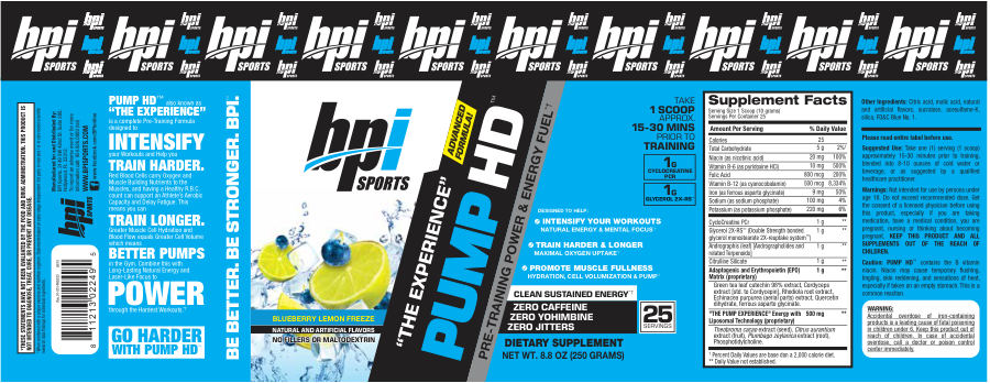 Official label of BPI Sports Pump HD Blueberry Lemon Freeze (NIH DSLD #206061)
