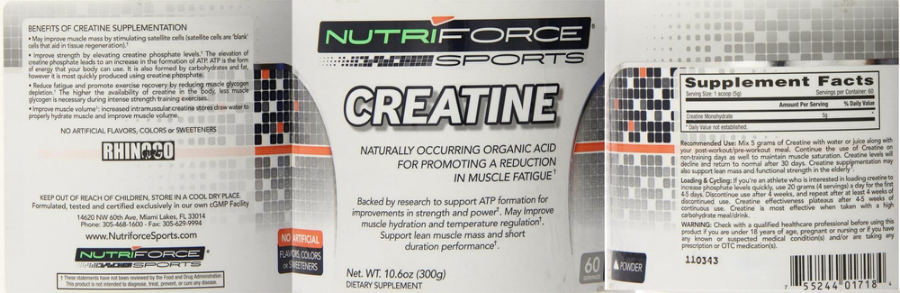 Official label of Nutriforce Sports Creatine (NIH DSLD #206168)