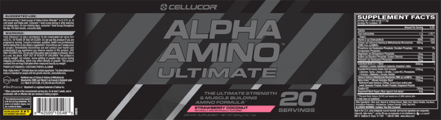 Official label of Cellucor Alpha Amino Ultimate Strawberry Coconut (NIH DSLD #206271)