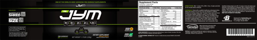 Official label of JYM Pre JYM Orange Mango (NIH DSLD #207840)