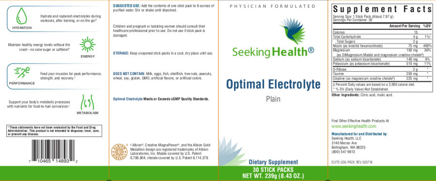 Official label of Seeking Health Optimal Electrolyte Plain (NIH DSLD #210918)