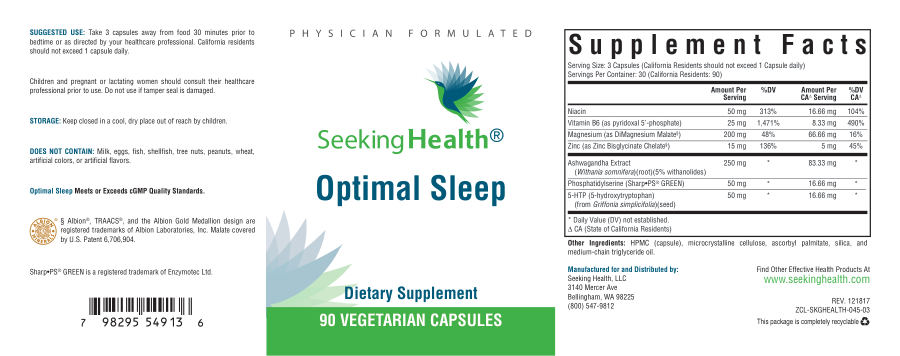 Official label of Seeking Health Optimal Sleep (NIH DSLD #211056)