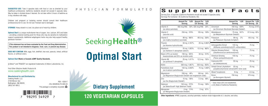 Official label of Seeking Health Optimal Start (NIH DSLD #211058)
