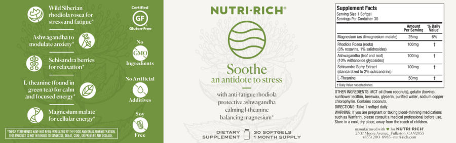 Official label of Nutri-Rich Soothe (NIH DSLD #214116)