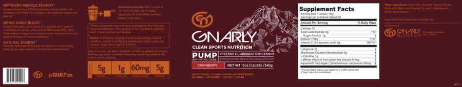 Official label of GN Gnarly Gnarly Pump Cranberry (NIH DSLD #218104)