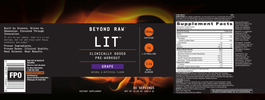 Official label of GNC Beyond Raw LIT Grape (NIH DSLD #219970)