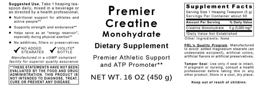 Official label of Premier Research Labs Premier Creatine Monohydrate (NIH DSLD #219995)