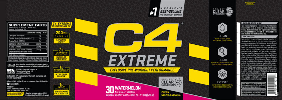 Official label of Nutrabolt C4 Extreme Watermelon (NIH DSLD #228124)