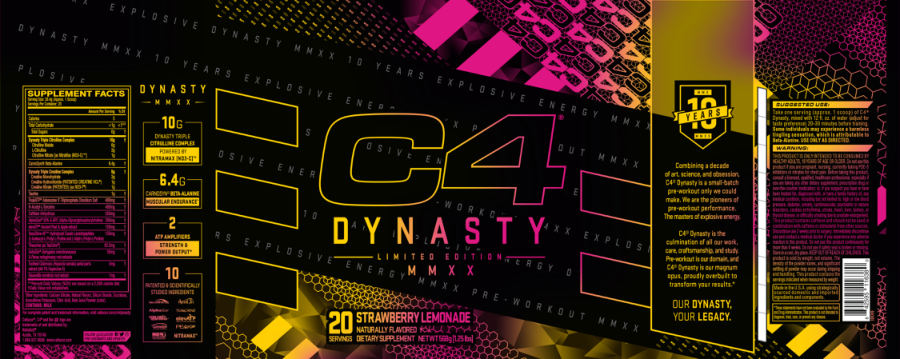 Official label of Cellucor C4 Dynasty MMXX Strawberry Lemonade (NIH DSLD #228775)