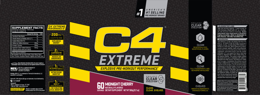 Official label of Nutrabolt C4 Extreme Midnight Cherry (NIH DSLD #228808)