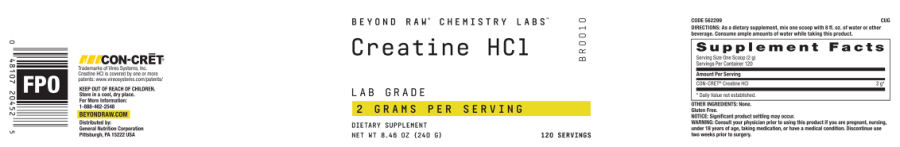 Official label of GNC Beyond Raw Chemistry Labs Creatine HCl 2 grams (NIH DSLD #229926)